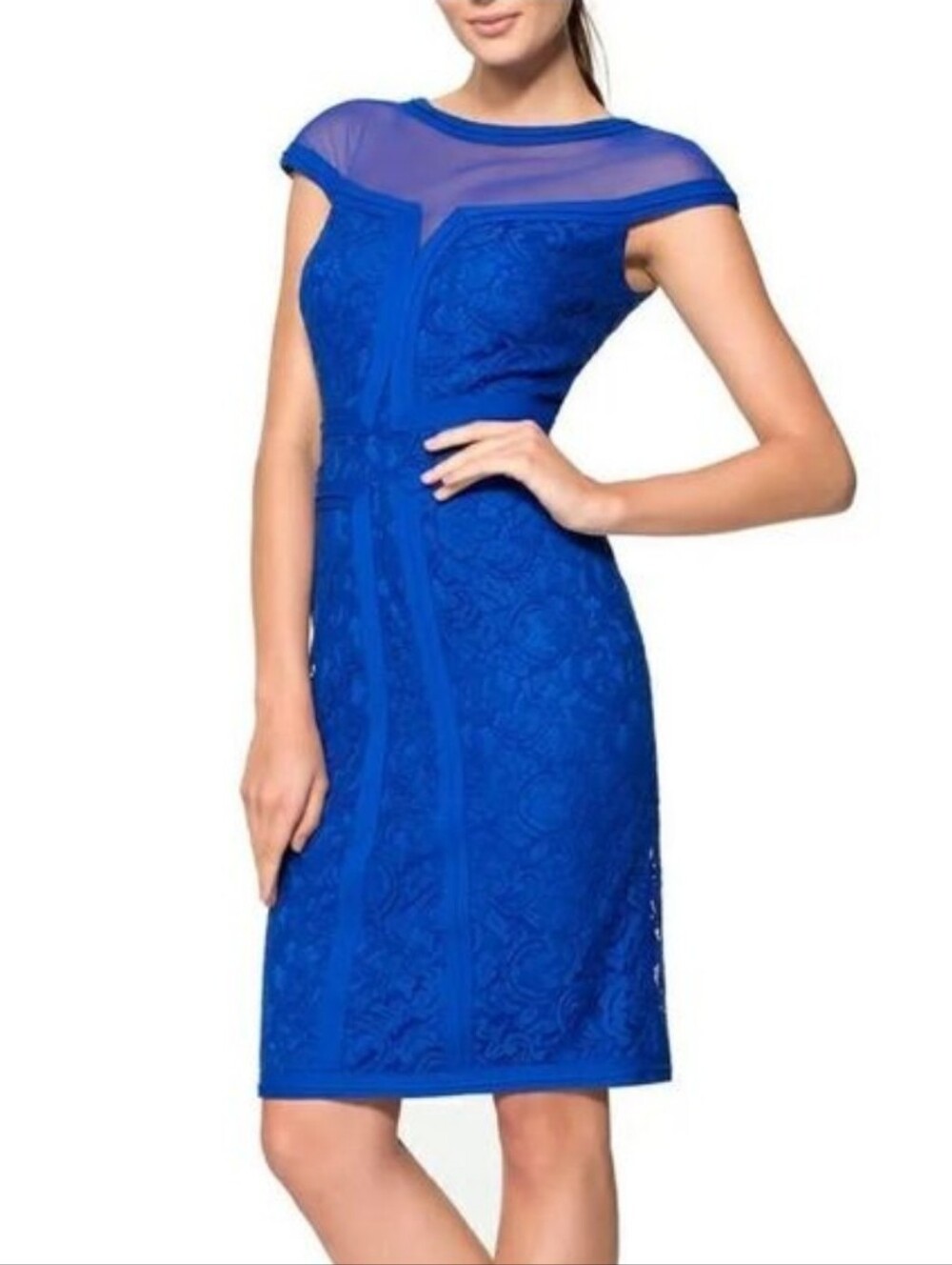 Nwt 14 Tadashi Shoji Lapis Blue Lace Midi Dress